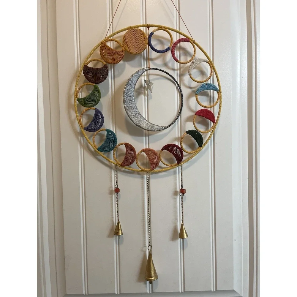 Decorative Moon Phases Wall Hanging Boho String Colorful Bells/Chimes 31x14